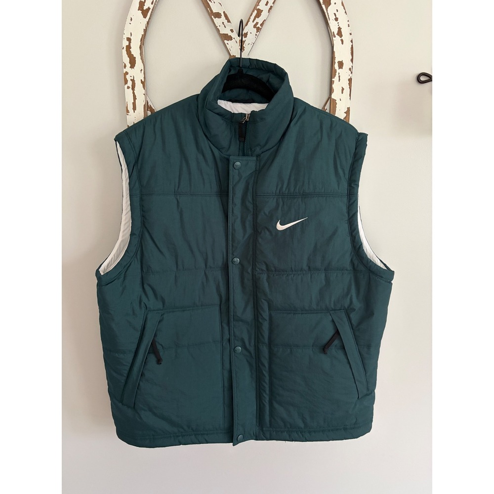 Vintage 90s Nike Puffer Vest Green Mens Medium Nike Swoosh Y2K Streetwear